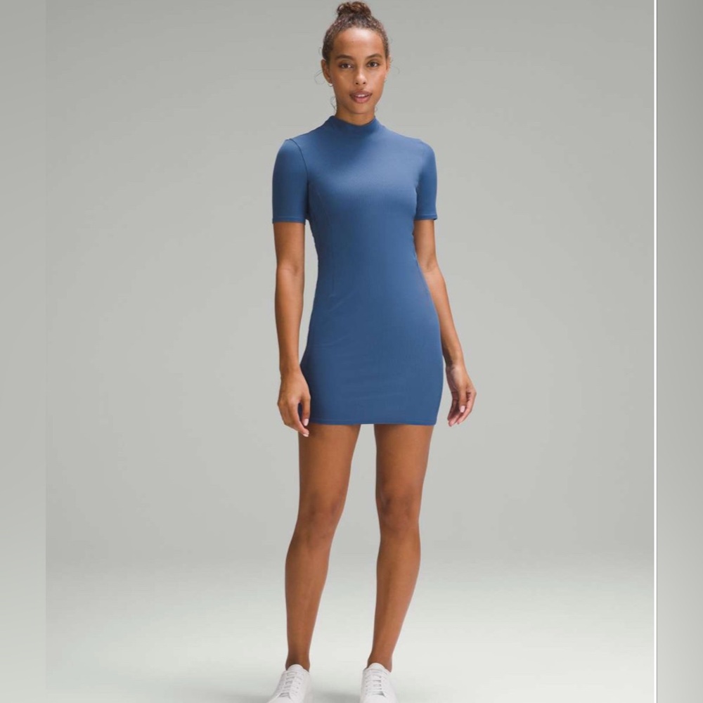 Lululemon All Aligned Ribbed Short Sleeve Dress Pitch Blue Size 2